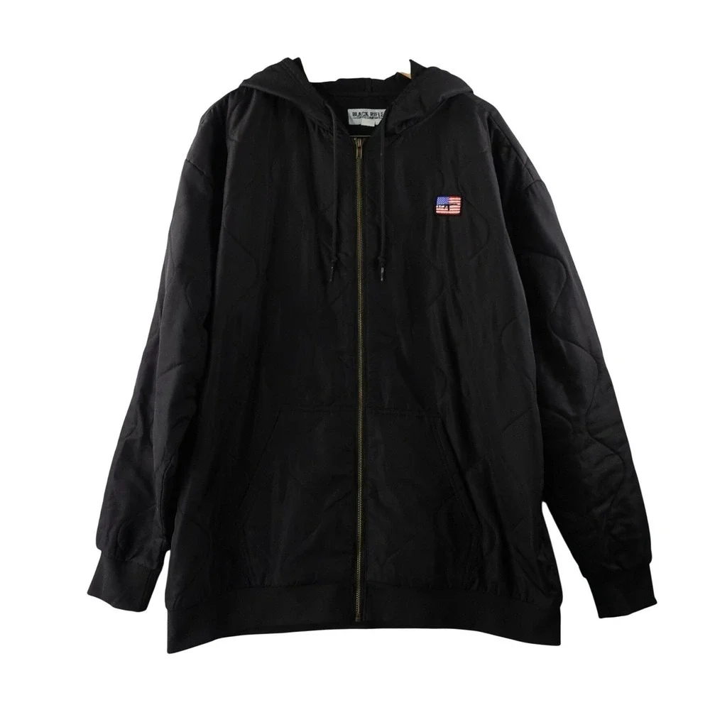 Black Rifle Coffee Co Quilted Hooded Jacket Mens XL Full Zip American Flag Patch